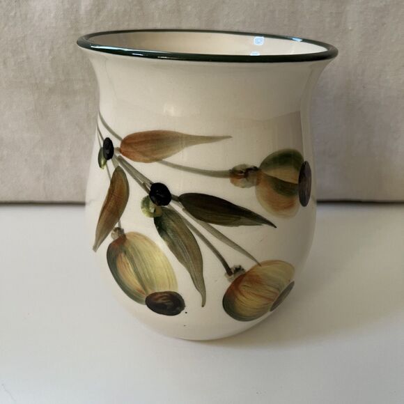 Greek Other - Hand Painted Ceramic Greek Canister Kitchen Utensil Holder Vase Branch & Olives